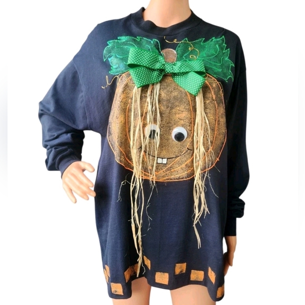 Vintage Screen Starts Best Halloween Pumpkin Eyes Long Sleev Black T-Shirt XL